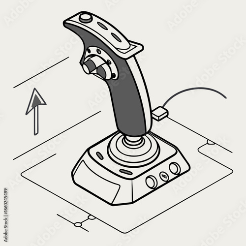 Modern digital joystick controller with buttons and cable for flight simulation gaming