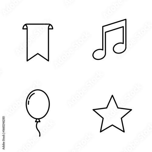 Collection of Homecoming-themed icons, including Paper banner, Musical note, Balloon, Star