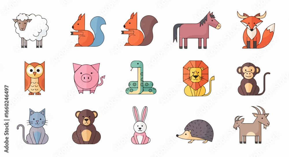 Fototapeta premium Collection of Colorful Cartoon Animals in Various Poses.