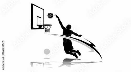 Dynamic Silhouette of Basketball Player Shooting a Hoop.