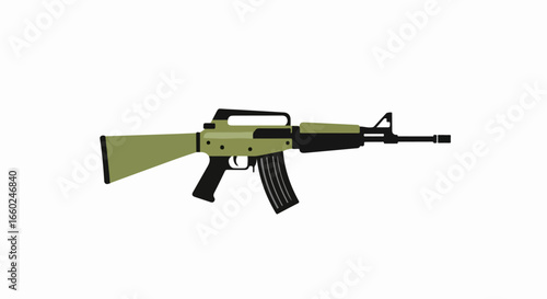 Modern military assault rifle with an olive green body and black components.