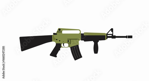 Olive Green Assault Rifle with Black Stock and Foregrip.