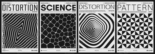 Wavy backdrop. Dynamic effect. Optic art. Illustration of squaress. Cell structure. Background of many white and black triangles. Cover design template. Vector for brochure, poster, flyer or banner.
