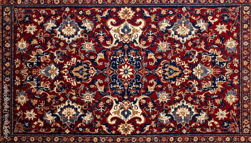 Close-up of a richly patterned traditional Turkish carpet with vivid colors.