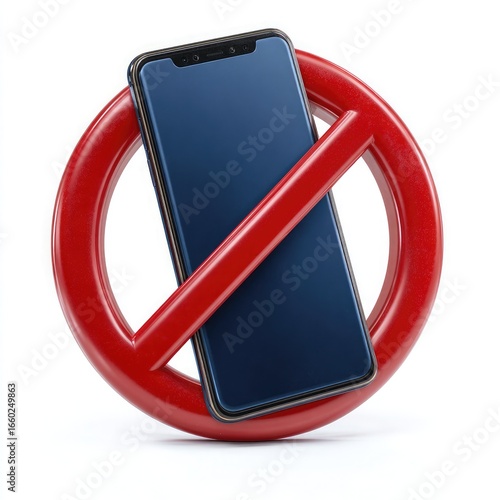 Red Prohibition Sign with Smartphone on White no phone