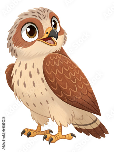 owl on a branch , cute cartoon hawk isolated on transparent background