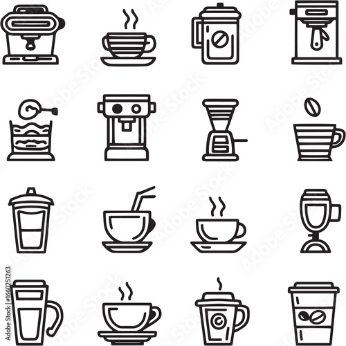 Espresso Con Panna black Line Editable Icons set