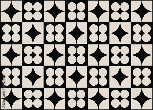 Mid century modern floral geometric pattern in black and white. Graphical illustration for a unique banners, textiles and home décor.