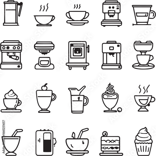 Espresso Con Panna black Line Editable Icons set