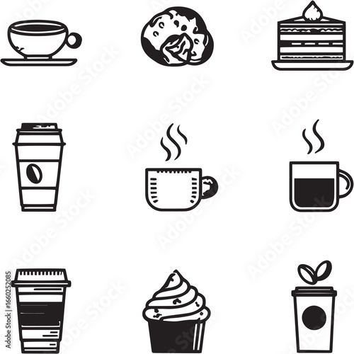 Espresso Crunch Black Line Editable Icons set