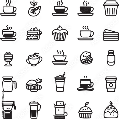 Espresso Crunch Black Line Editable Icons set