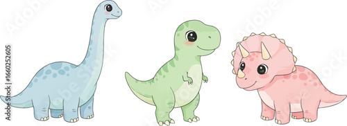 Cute baby dinosaurs brontosaurus t rex triceratops