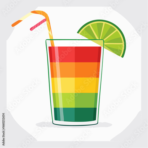 Rainbow Layered Cocktail with Lime in Glass
