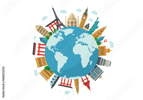 People around the world connected by globe illustration