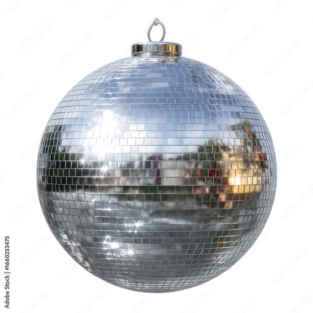 Fototapeta premium Silver Mirror Ball with Reflections on White Background