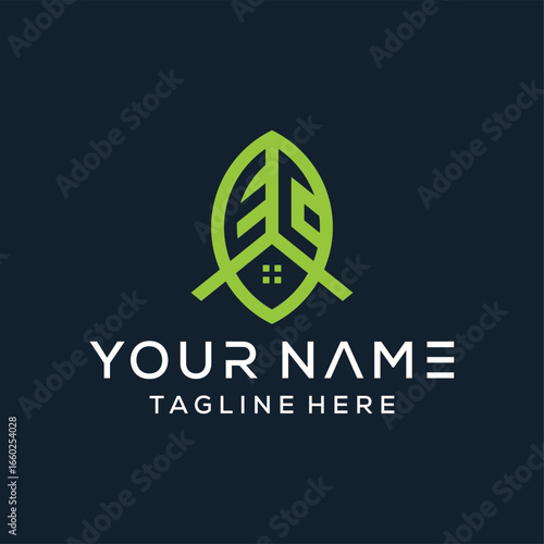 letter EC CE leaf and house logo design technology