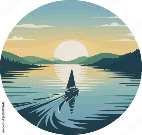 Serene lakeside landscape illustration