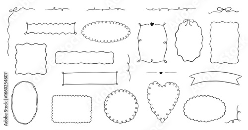 Set of decorative frames, borders and corners. Vector elements for invitations and cards