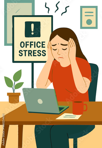 woman in office, office stress, young woman in office,