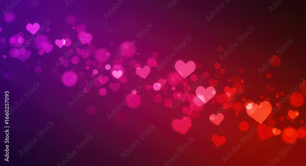 custom made wallpaper toronto digitalA romantic gradient background with floating hearts and bokeh lights. The colors transition from purple to red, creating a warm and loving atmosphere. Perfect for Valentine's Day