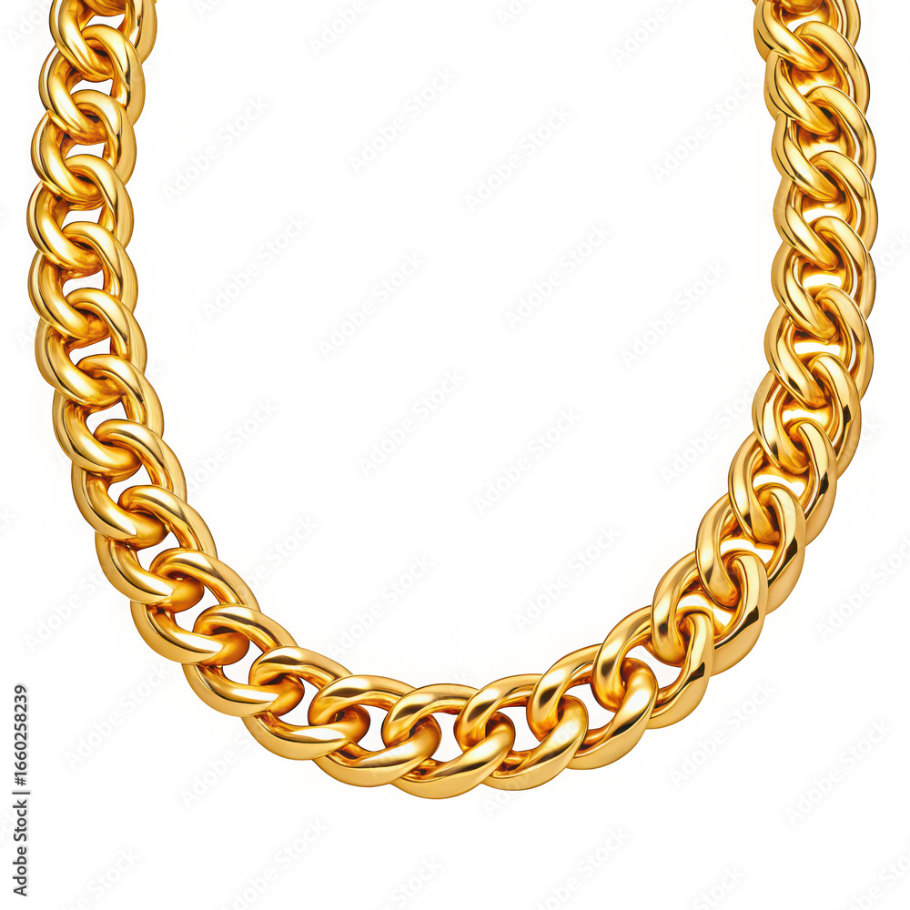 Obraz premium A thick polished gold curb link chain necklace isolated on transparent background