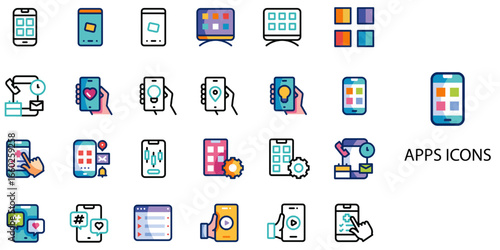 Apps simple concept 24 color icons set .Vector illustration.	