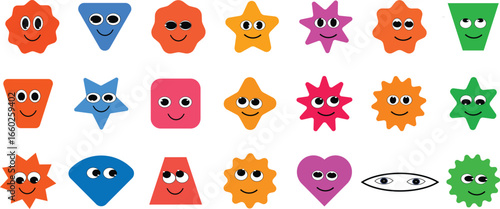 Cute Doodle Shapes with Funny Faces Vector Set Hand Drawn Cartoon Characters for Kids