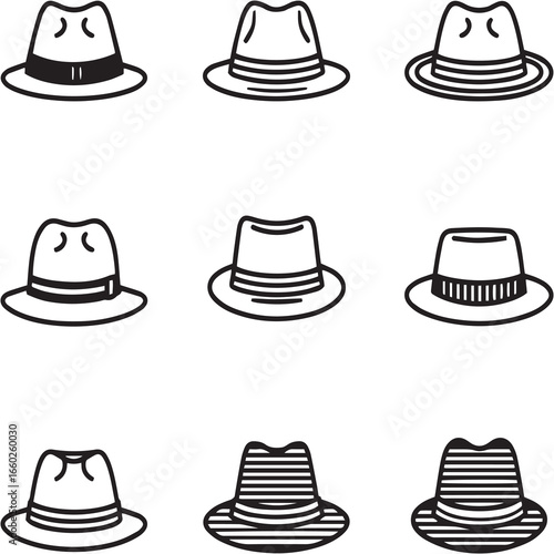 Fedora Hat black Line Editable Icons set