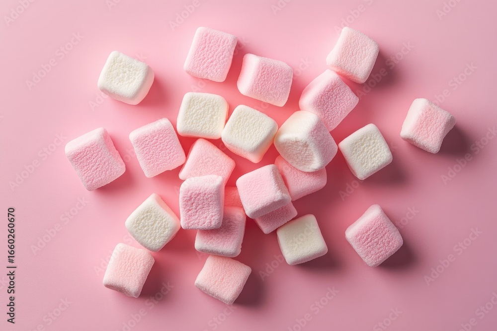 Pink and white square candies scattered Pink and white square candies scattered