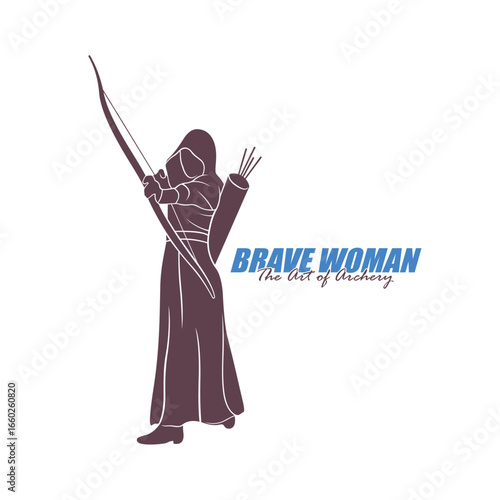 Archer Logo Design Concepts Vector. Silhouette Female Archer Template Illustration