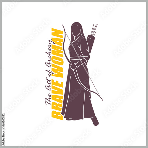 Archer Logo Design Concepts Vector. Silhouette Female Archer Template Illustration