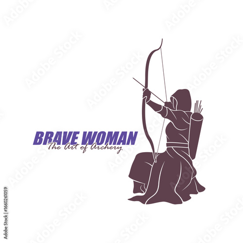 Archer Logo Design Concepts Vector. Silhouette Female Archer Template Illustration