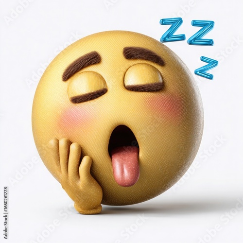 Yawning Emoji with Zzz and Blushing Cheeks on White