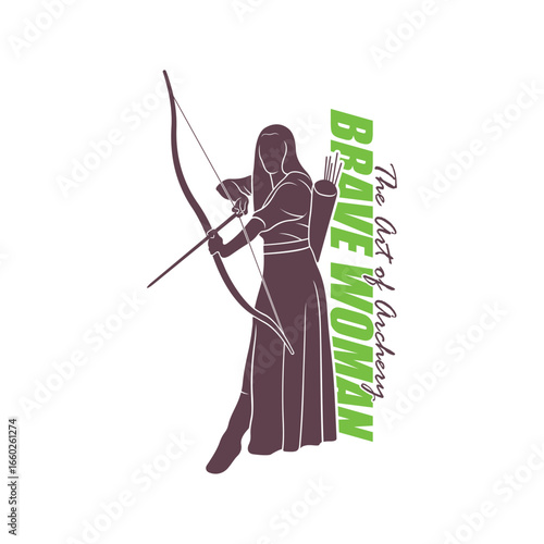 Archer Logo Design Concepts Vector. Silhouette Female Archer Template Illustration