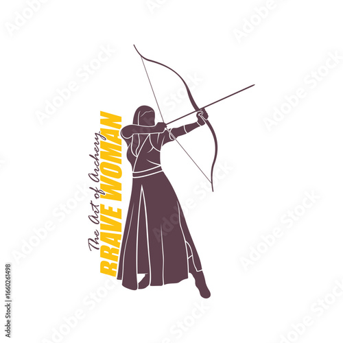 Archer Logo Design Concepts Vector. Silhouette Female Archer Template Illustration