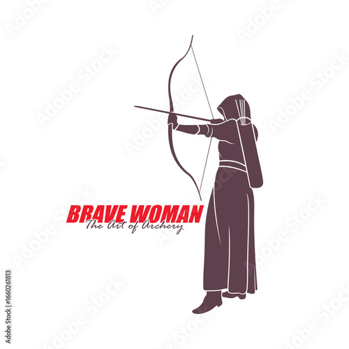 Archer Logo Design Concepts Vector. Silhouette Female Archer Template Illustration