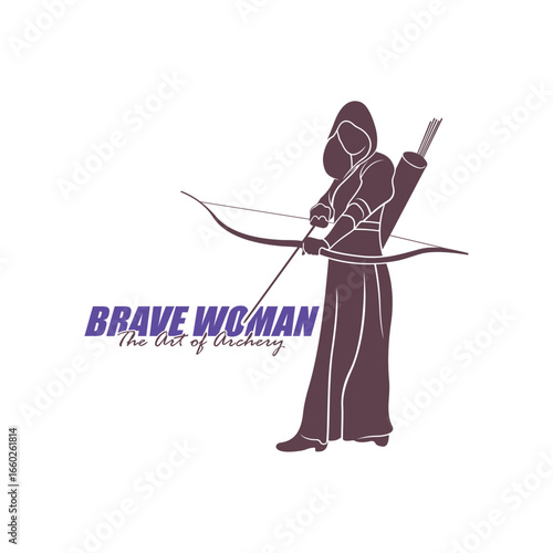 Archer Logo Design Concepts Vector. Silhouette Female Archer Template Illustration