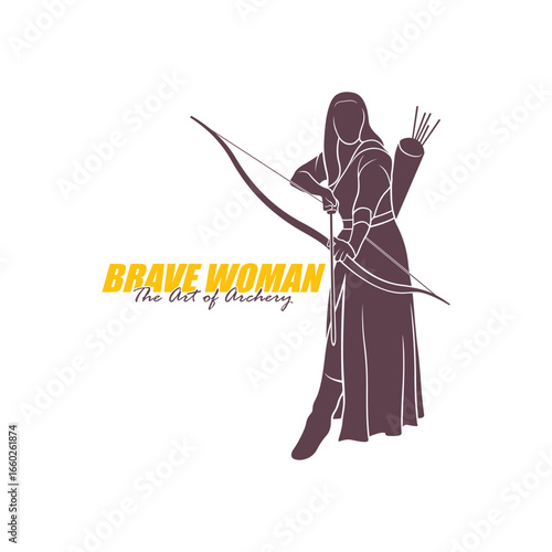 Archer Logo Design Concepts Vector. Silhouette Female Archer Template Illustration