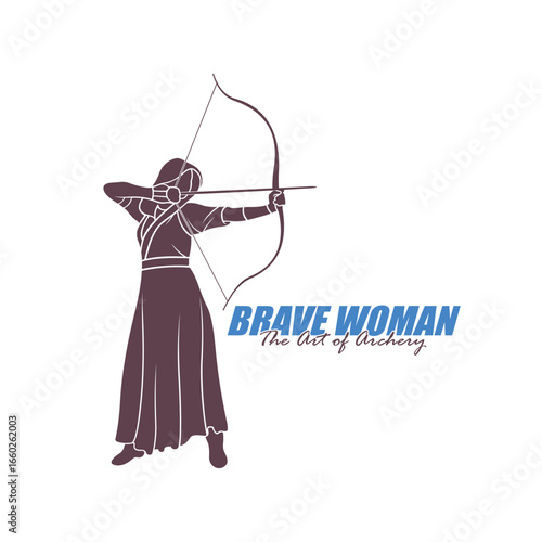 Archer Logo Design Concepts Vector. Silhouette Female Archer Template Illustration