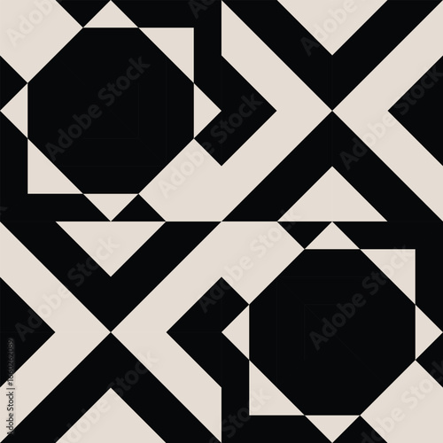 Mid century modern floral geometric pattern in black and white. Graphical illustration for a unique textiles and home décor.	
