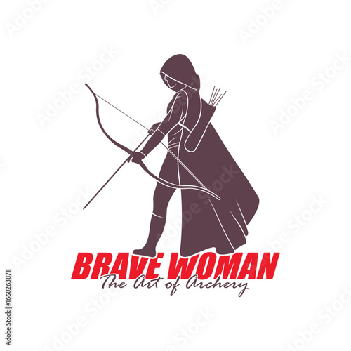 Archer Logo Design Concepts Vector. Silhouette Female Archer Template Illustration