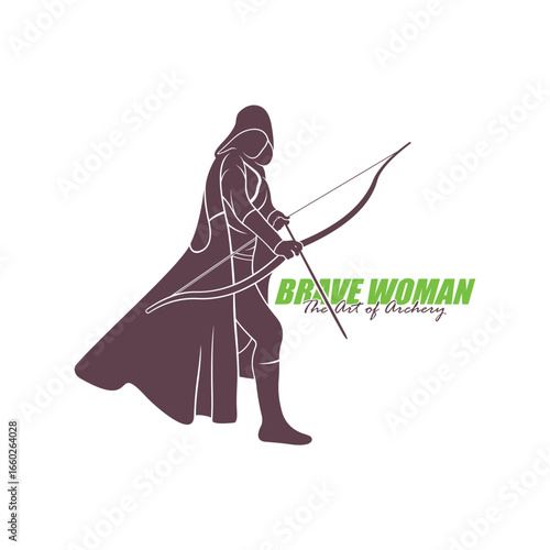 Archer Logo Design Concepts Vector. Silhouette Female Archer Template Illustration