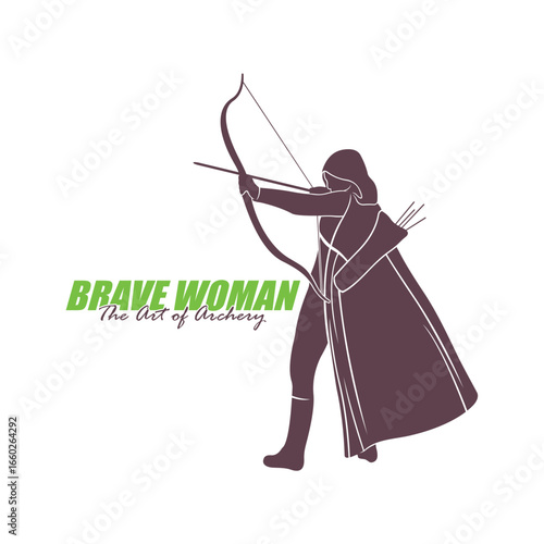 Archer Logo Design Concepts Vector. Silhouette Female Archer Template Illustration