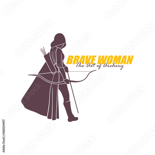 Archer Logo Design Concepts Vector. Silhouette Female Archer Template Illustration