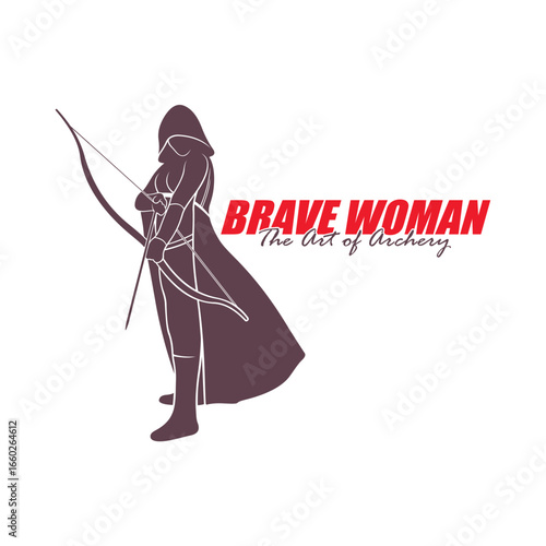 Archer Logo Design Concepts Vector. Silhouette Female Archer Template Illustration