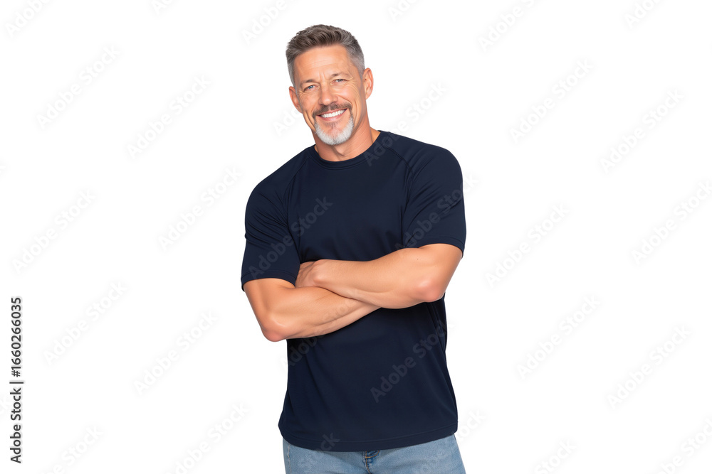 Fototapeta premium Cheerful mature man with a grey beard, Smiling confidently with his arms crossed, isolated on white background