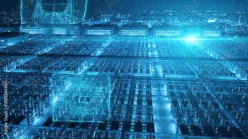 Aerial View Of Futuristic Data Center At Night