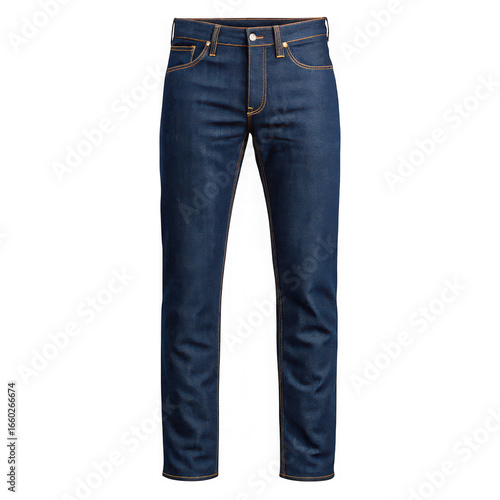 Classic dark wash denim jeans for men isolated on transparent background