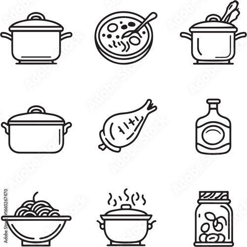 Goulash black Line Editable Icons set