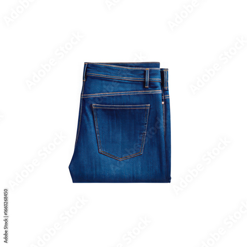 A pair of folded blue denim jeans isolated on a transparent background isolated on transparent background